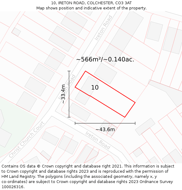 10, IRETON ROAD, COLCHESTER, CO3 3AT: Plot and title map