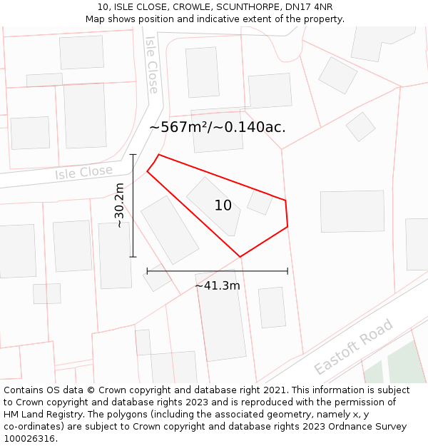 10, ISLE CLOSE, CROWLE, SCUNTHORPE, DN17 4NR: Plot and title map