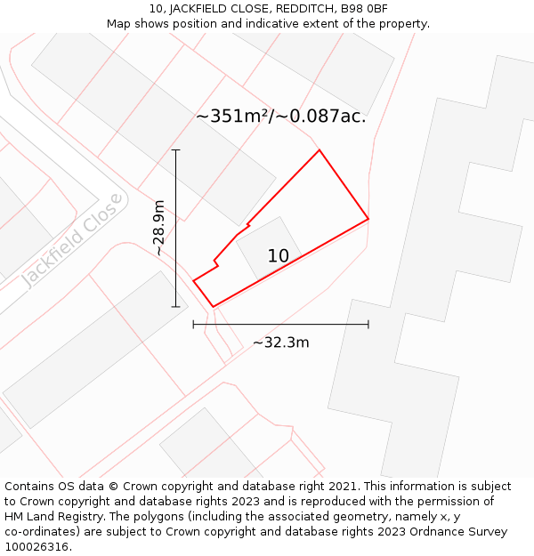 10, JACKFIELD CLOSE, REDDITCH, B98 0BF: Plot and title map