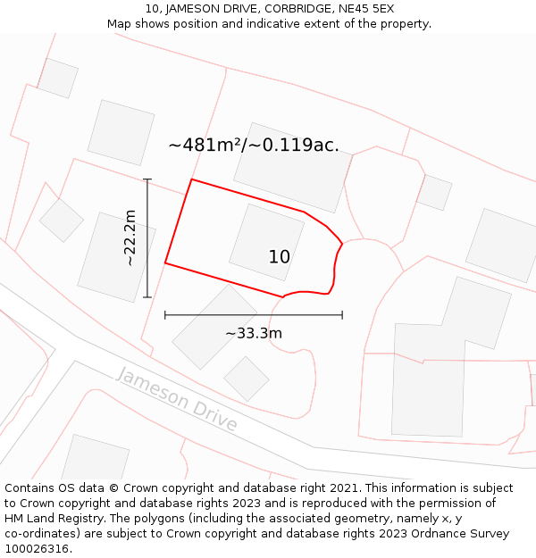 10, JAMESON DRIVE, CORBRIDGE, NE45 5EX: Plot and title map