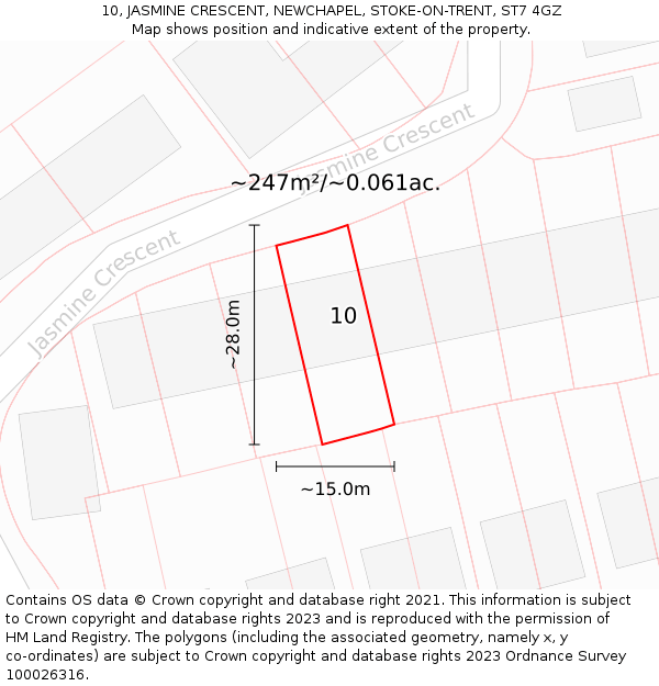 10, JASMINE CRESCENT, NEWCHAPEL, STOKE-ON-TRENT, ST7 4GZ: Plot and title map