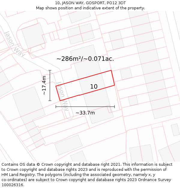 10, JASON WAY, GOSPORT, PO12 3DT: Plot and title map