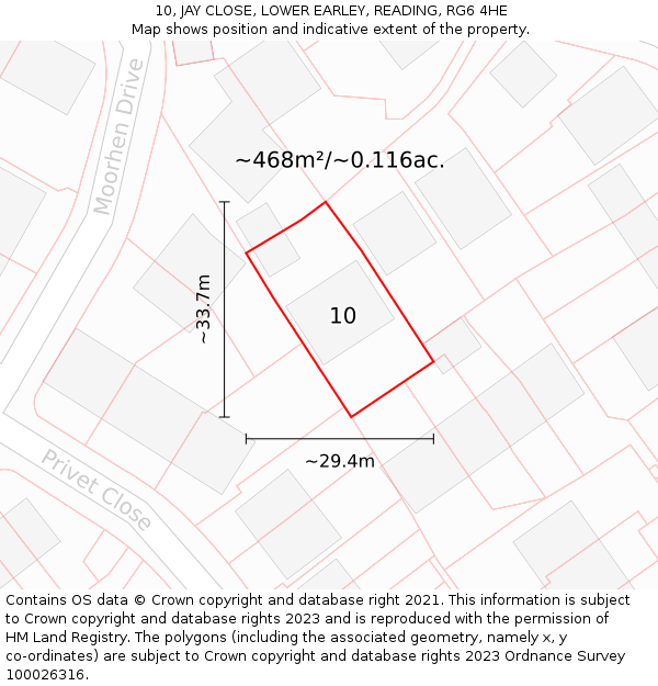 10, JAY CLOSE, LOWER EARLEY, READING, RG6 4HE: Plot and title map