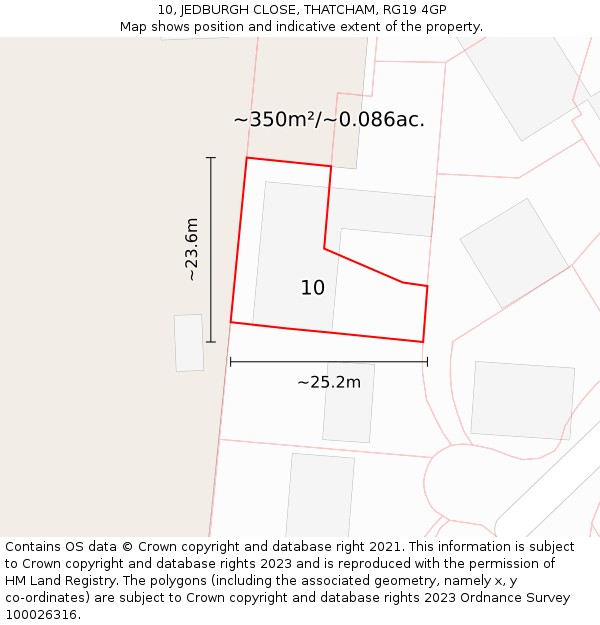 10, JEDBURGH CLOSE, THATCHAM, RG19 4GP: Plot and title map