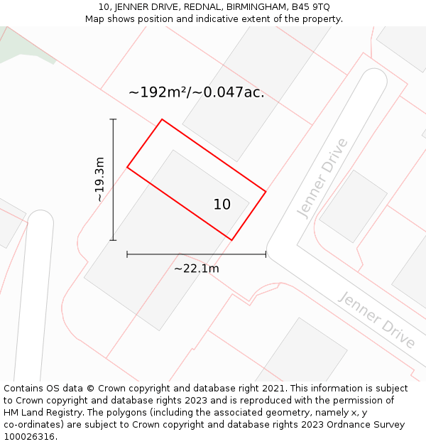 10, JENNER DRIVE, REDNAL, BIRMINGHAM, B45 9TQ: Plot and title map