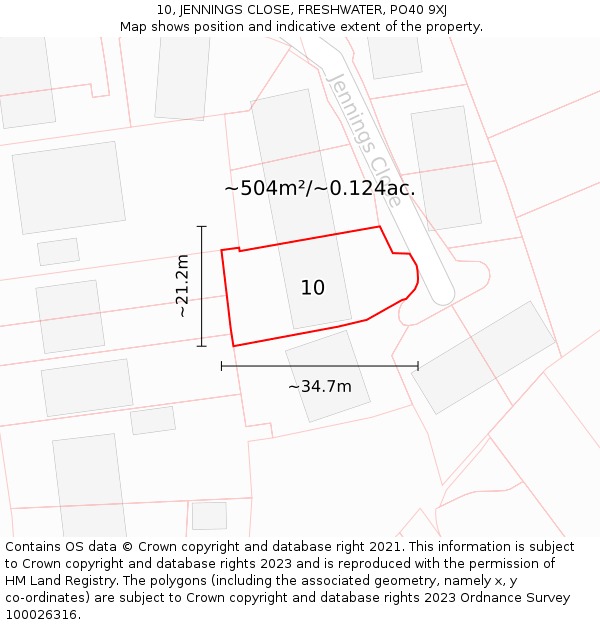 10, JENNINGS CLOSE, FRESHWATER, PO40 9XJ: Plot and title map