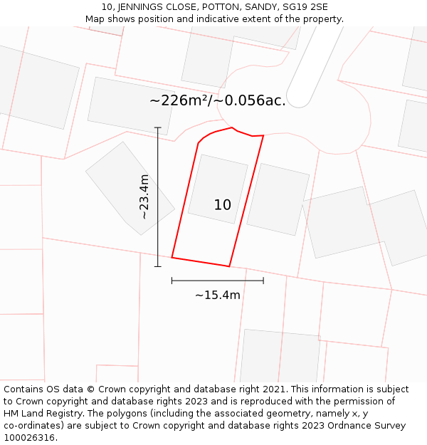 10, JENNINGS CLOSE, POTTON, SANDY, SG19 2SE: Plot and title map