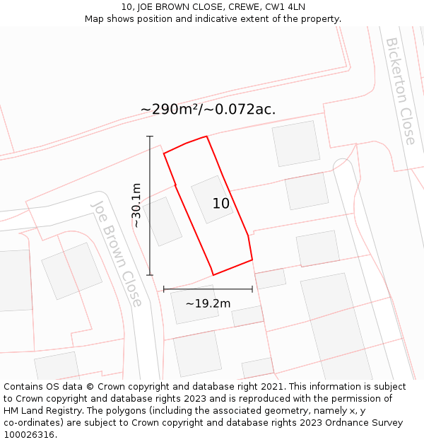 10, JOE BROWN CLOSE, CREWE, CW1 4LN: Plot and title map