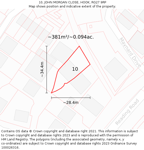 10, JOHN MORGAN CLOSE, HOOK, RG27 9RP: Plot and title map