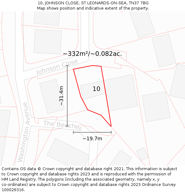 10, JOHNSON CLOSE, ST LEONARDS-ON-SEA, TN37 7BG: Plot and title map