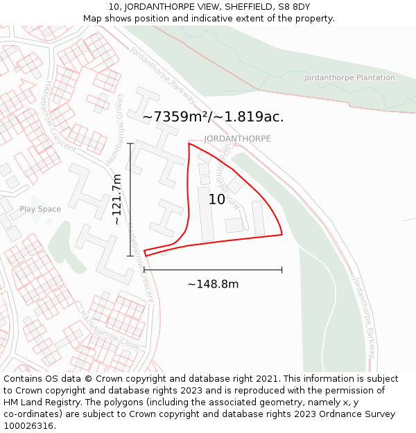 10, JORDANTHORPE VIEW, SHEFFIELD, S8 8DY: Plot and title map