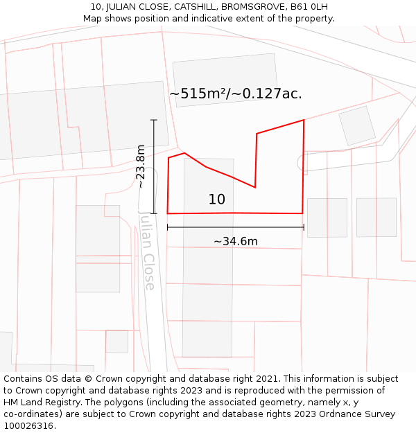 10, JULIAN CLOSE, CATSHILL, BROMSGROVE, B61 0LH: Plot and title map