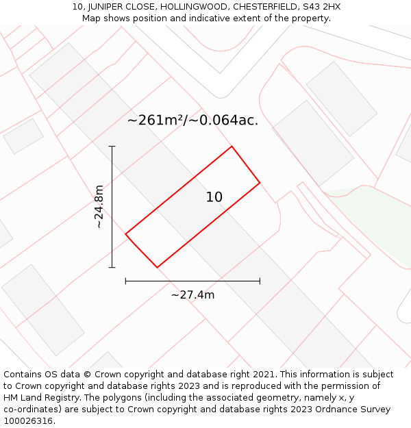 10, JUNIPER CLOSE, HOLLINGWOOD, CHESTERFIELD, S43 2HX: Plot and title map