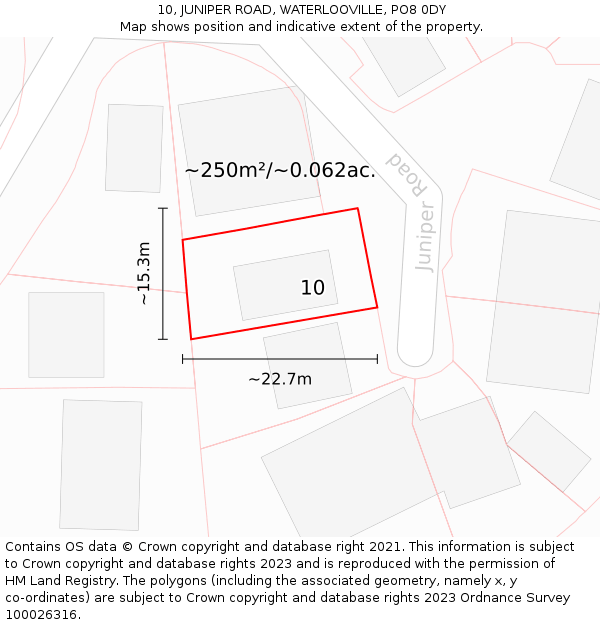 10, JUNIPER ROAD, WATERLOOVILLE, PO8 0DY: Plot and title map