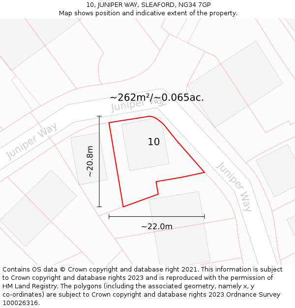 10, JUNIPER WAY, SLEAFORD, NG34 7GP: Plot and title map