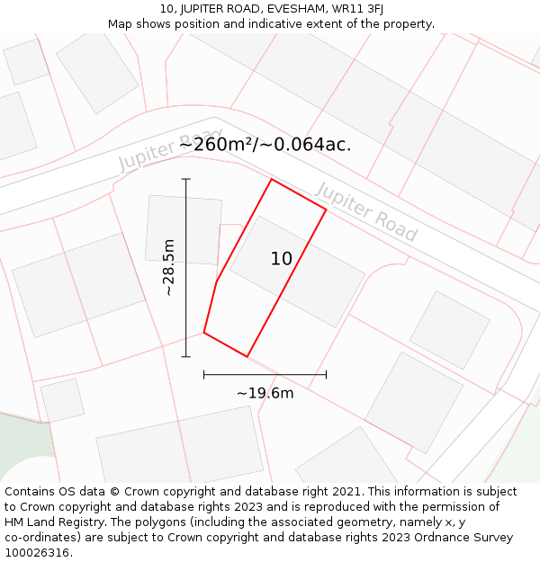 10, JUPITER ROAD, EVESHAM, WR11 3FJ: Plot and title map