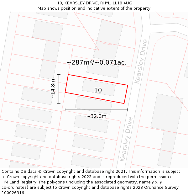 10, KEARSLEY DRIVE, RHYL, LL18 4UG: Plot and title map