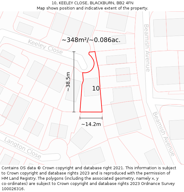 10, KEELEY CLOSE, BLACKBURN, BB2 4FN: Plot and title map