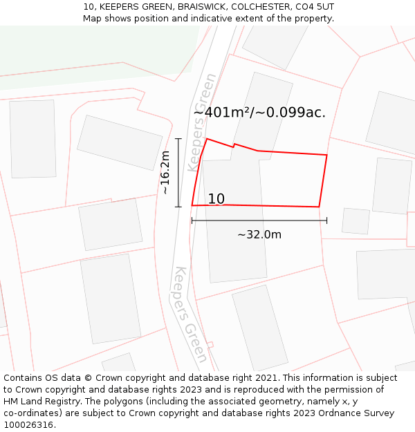 10, KEEPERS GREEN, BRAISWICK, COLCHESTER, CO4 5UT: Plot and title map