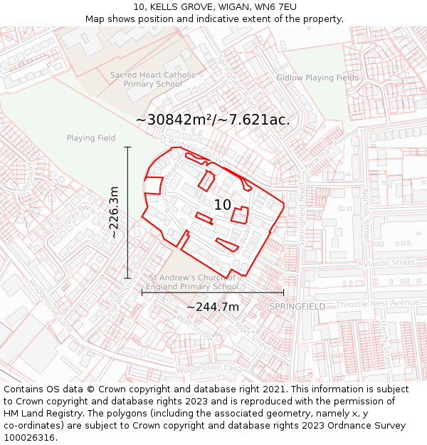 10, KELLS GROVE, WIGAN, WN6 7EU: Plot and title map