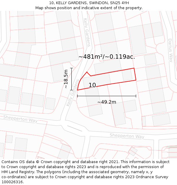 10, KELLY GARDENS, SWINDON, SN25 4YH: Plot and title map