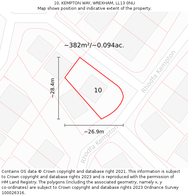 10, KEMPTON WAY, WREXHAM, LL13 0NU: Plot and title map