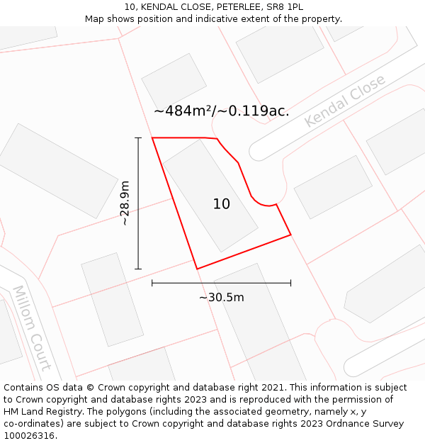 10, KENDAL CLOSE, PETERLEE, SR8 1PL: Plot and title map