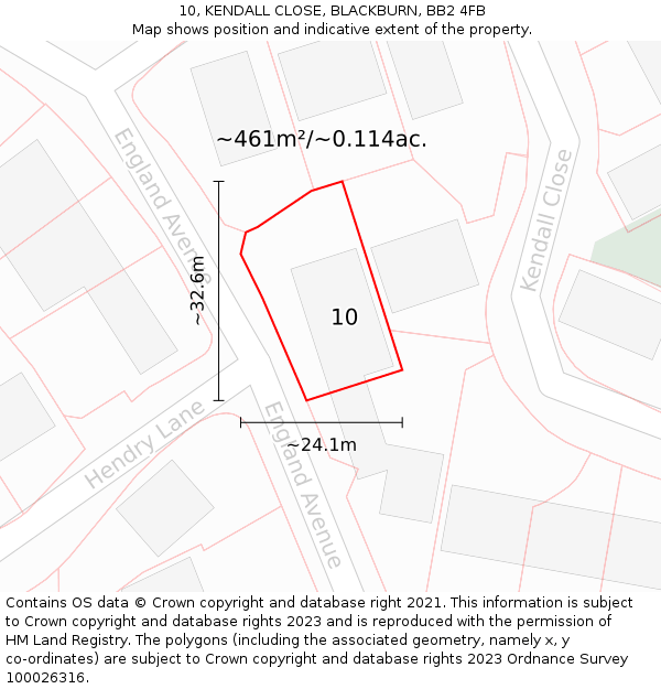 10, KENDALL CLOSE, BLACKBURN, BB2 4FB: Plot and title map