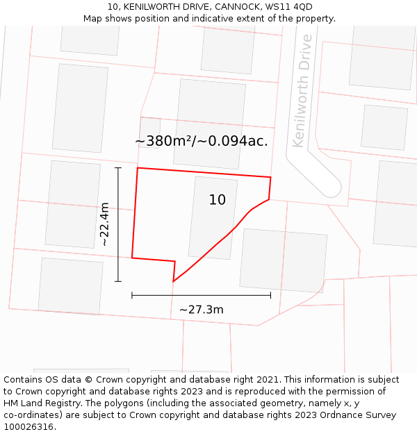 10, KENILWORTH DRIVE, CANNOCK, WS11 4QD: Plot and title map