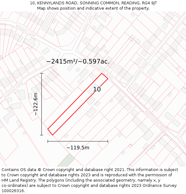 10, KENNYLANDS ROAD, SONNING COMMON, READING, RG4 9JT: Plot and title map