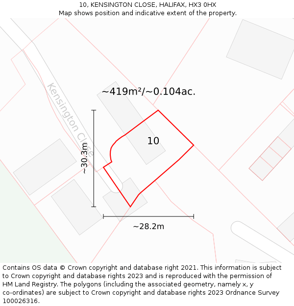 10, KENSINGTON CLOSE, HALIFAX, HX3 0HX: Plot and title map