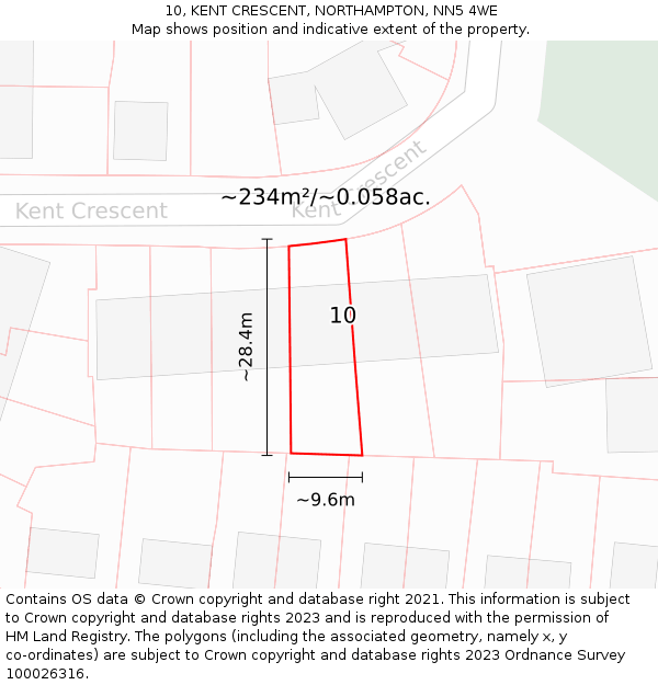 10, KENT CRESCENT, NORTHAMPTON, NN5 4WE: Plot and title map