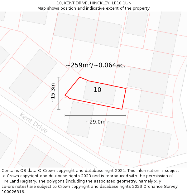 10, KENT DRIVE, HINCKLEY, LE10 1UN: Plot and title map