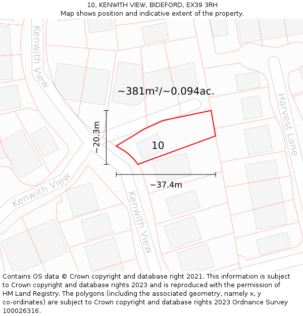 10, KENWITH VIEW, BIDEFORD, EX39 3RH: Plot and title map