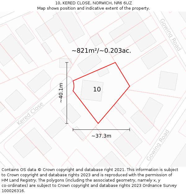 10, KERED CLOSE, NORWICH, NR6 6UZ: Plot and title map