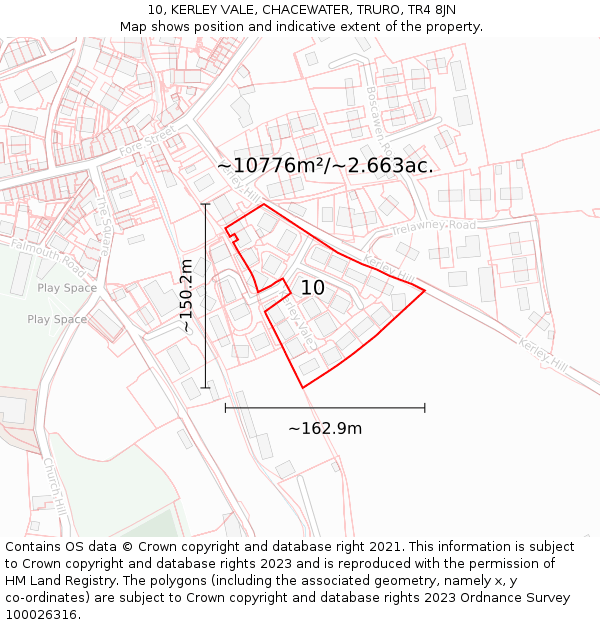 10, KERLEY VALE, CHACEWATER, TRURO, TR4 8JN: Plot and title map