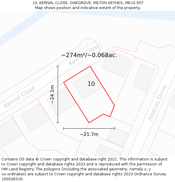 10, KERNAL CLOSE, OAKGROVE, MILTON KEYNES, MK10 9ST: Plot and title map