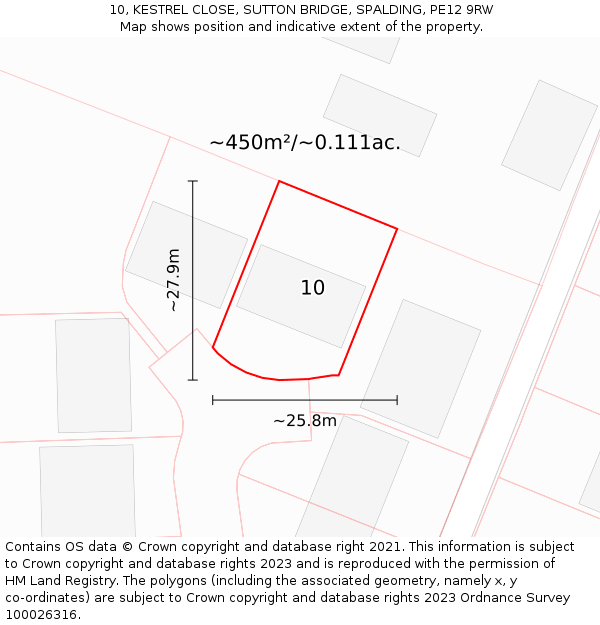 10, KESTREL CLOSE, SUTTON BRIDGE, SPALDING, PE12 9RW: Plot and title map