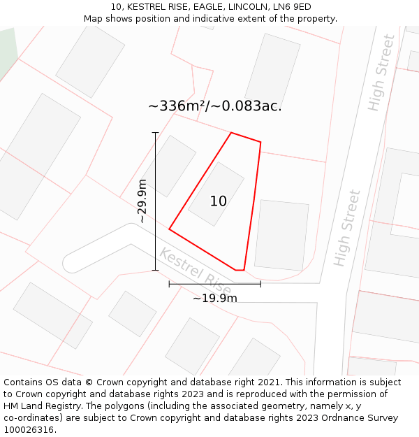 10, KESTREL RISE, EAGLE, LINCOLN, LN6 9ED: Plot and title map