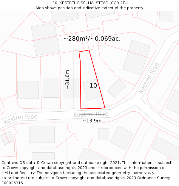 10, KESTREL RISE, HALSTEAD, CO9 2TU: Plot and title map