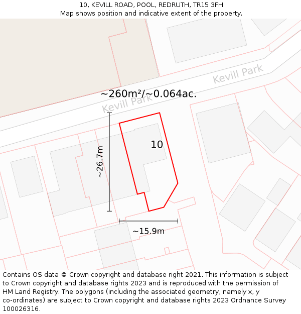 10, KEVILL ROAD, POOL, REDRUTH, TR15 3FH: Plot and title map
