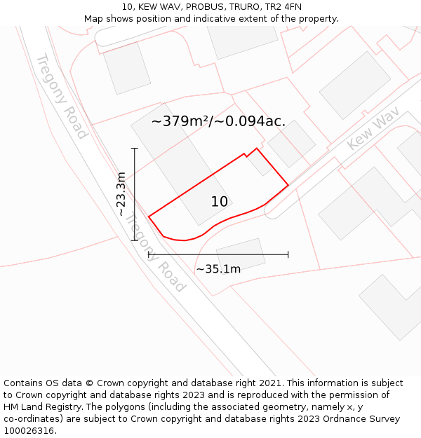 10, KEW WAV, PROBUS, TRURO, TR2 4FN: Plot and title map