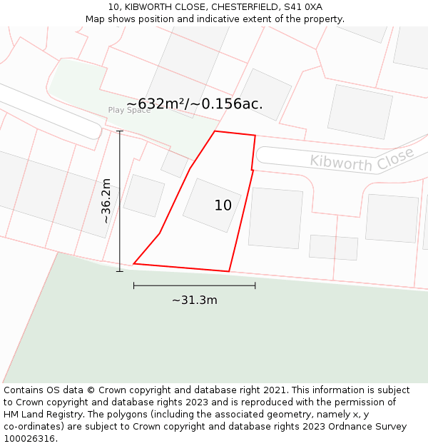 10, KIBWORTH CLOSE, CHESTERFIELD, S41 0XA: Plot and title map