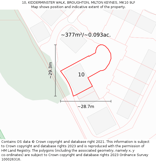 10, KIDDERMINSTER WALK, BROUGHTON, MILTON KEYNES, MK10 9LF: Plot and title map