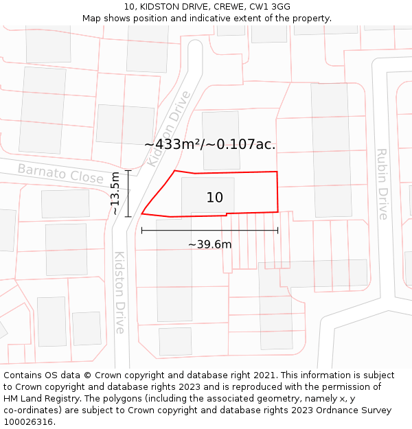 10, KIDSTON DRIVE, CREWE, CW1 3GG: Plot and title map