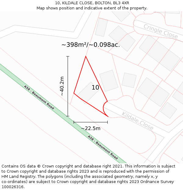 10, KILDALE CLOSE, BOLTON, BL3 4XR: Plot and title map