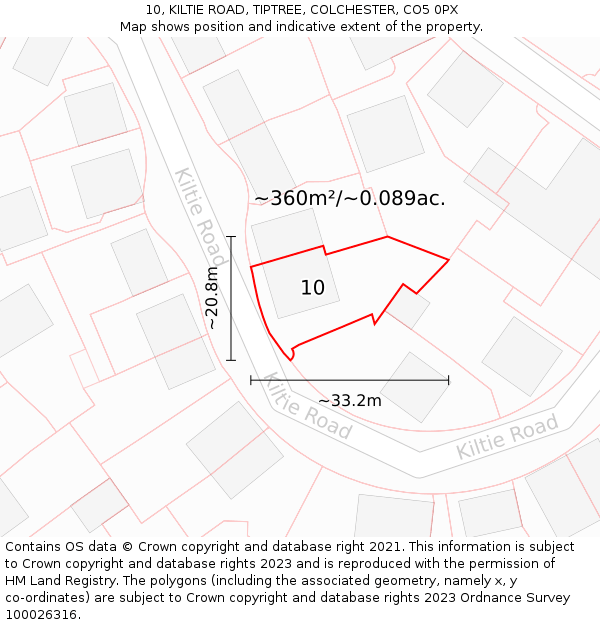 10, KILTIE ROAD, TIPTREE, COLCHESTER, CO5 0PX: Plot and title map
