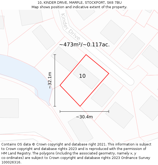 10, KINDER DRIVE, MARPLE, STOCKPORT, SK6 7BU: Plot and title map