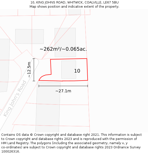 10, KING JOHNS ROAD, WHITWICK, COALVILLE, LE67 5BU: Plot and title map