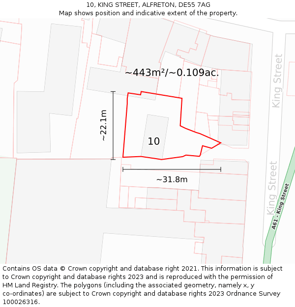 10, KING STREET, ALFRETON, DE55 7AG: Plot and title map